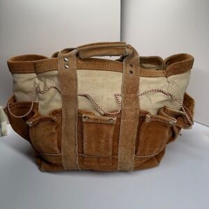 Vintage Canvas and Suede Leather Multi Pocket Tool Bag Workwear Utility